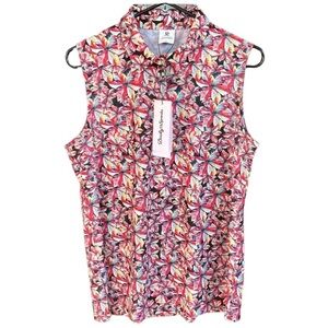 NWT Daily Sports Kacie Mesh Sleeveless Polo Top Floral Size Large
